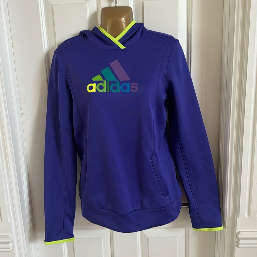 Adidas climate hoodie. Purple bluish color with unique detail.